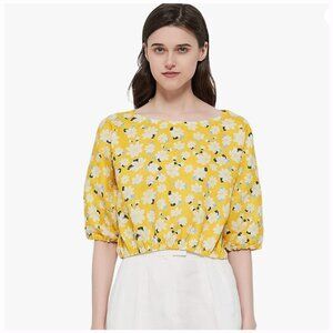 Pacibe 100% Linen Floral Cropped Fit Top Shirt Spring Women's Size Medium